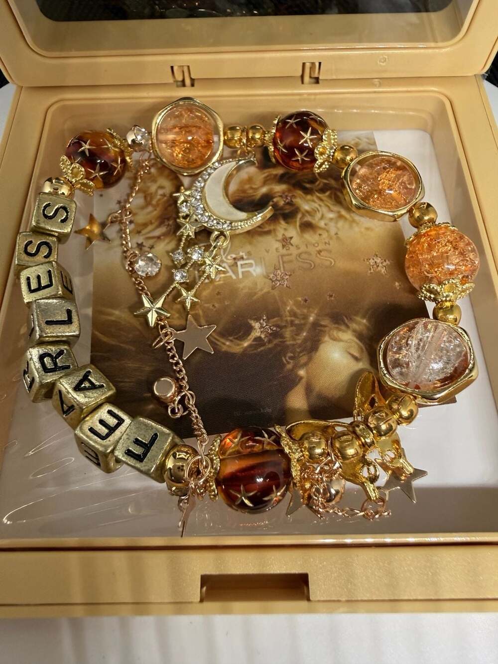 Taylor Swift Fearless (Taylor's Version) Inspired Gold Bead and Charm Bracelet w